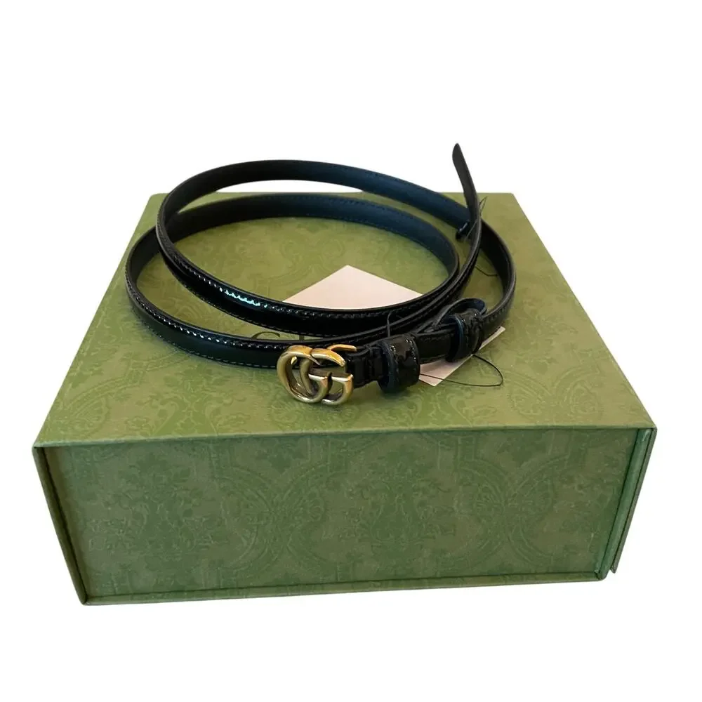 NEW Gucci GG Marmont Thin Belt 707327 Black Patent Leather Size  95cm/30in